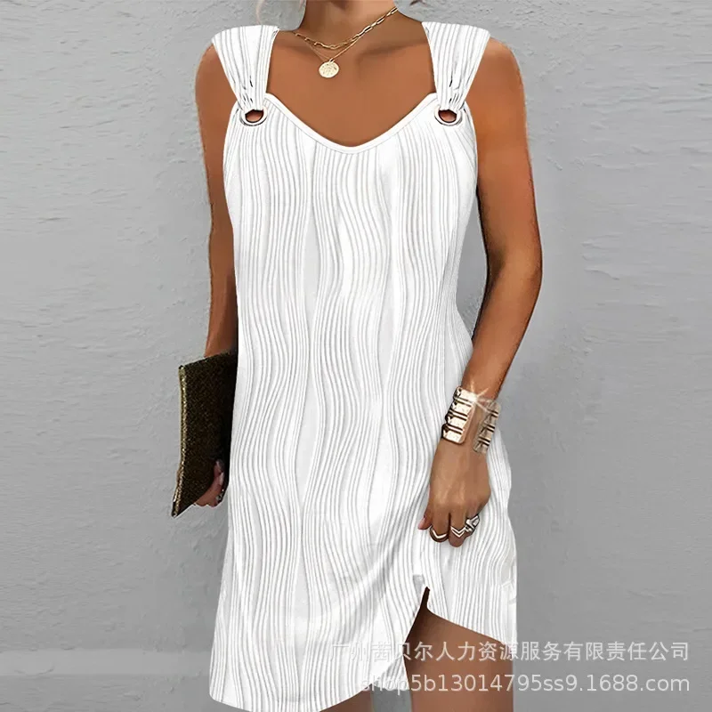 Wepbel Casual Dress Plants Print O-Ring Decor Elegant Floral Mini Dress Women Sleeveless Tank Tops V-neck Summer Dress