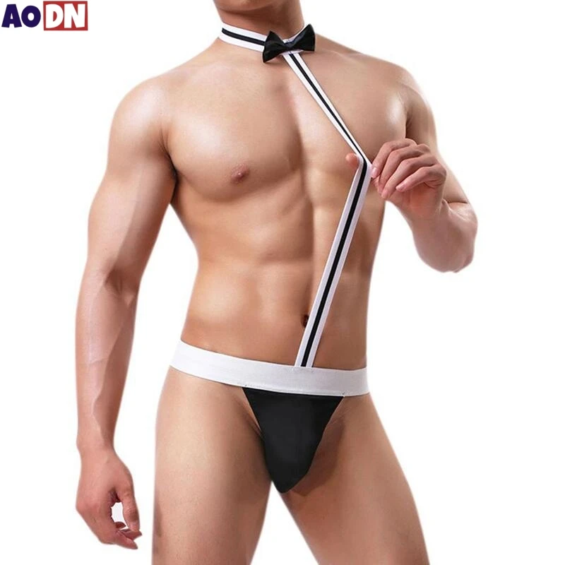 Sensual Men's Underwear Male Servant Jumpsuit Gay Underpants  Performance sexy Uniform Men Panteis Nightclub Homme T-pants