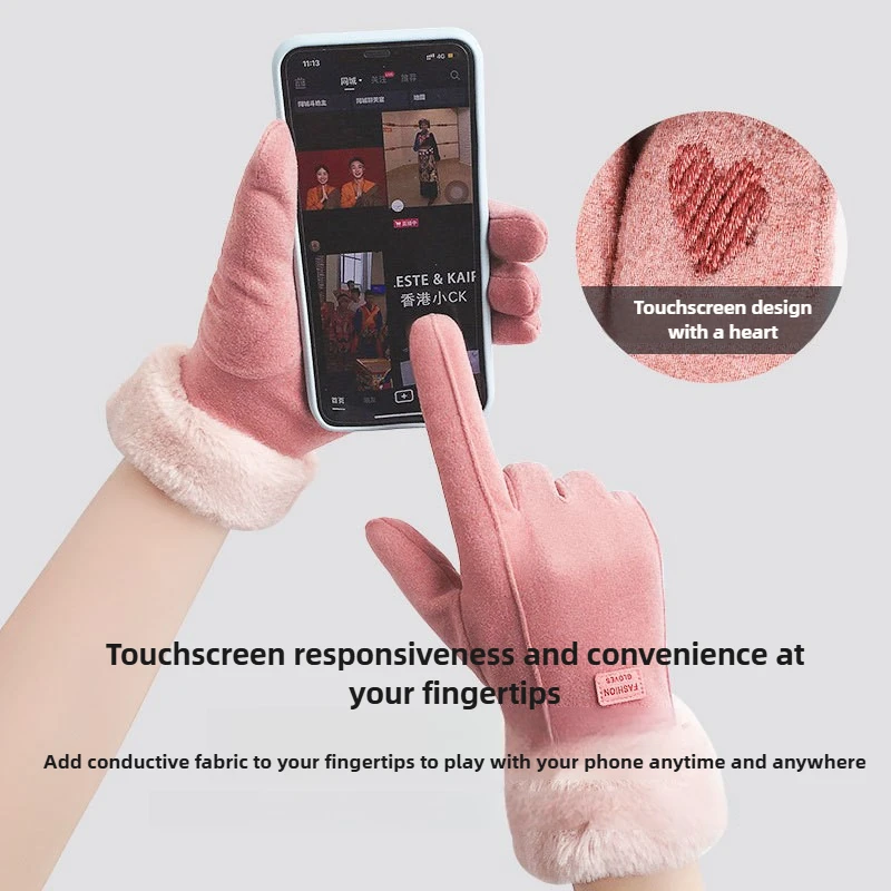 2 قطعة قفازات المرأة الخريف والشتاء الدافئة قفازات ملموس مبطن وسميكة الرياح البرد الوقاية تشغيل قفازات الدراجات النارية