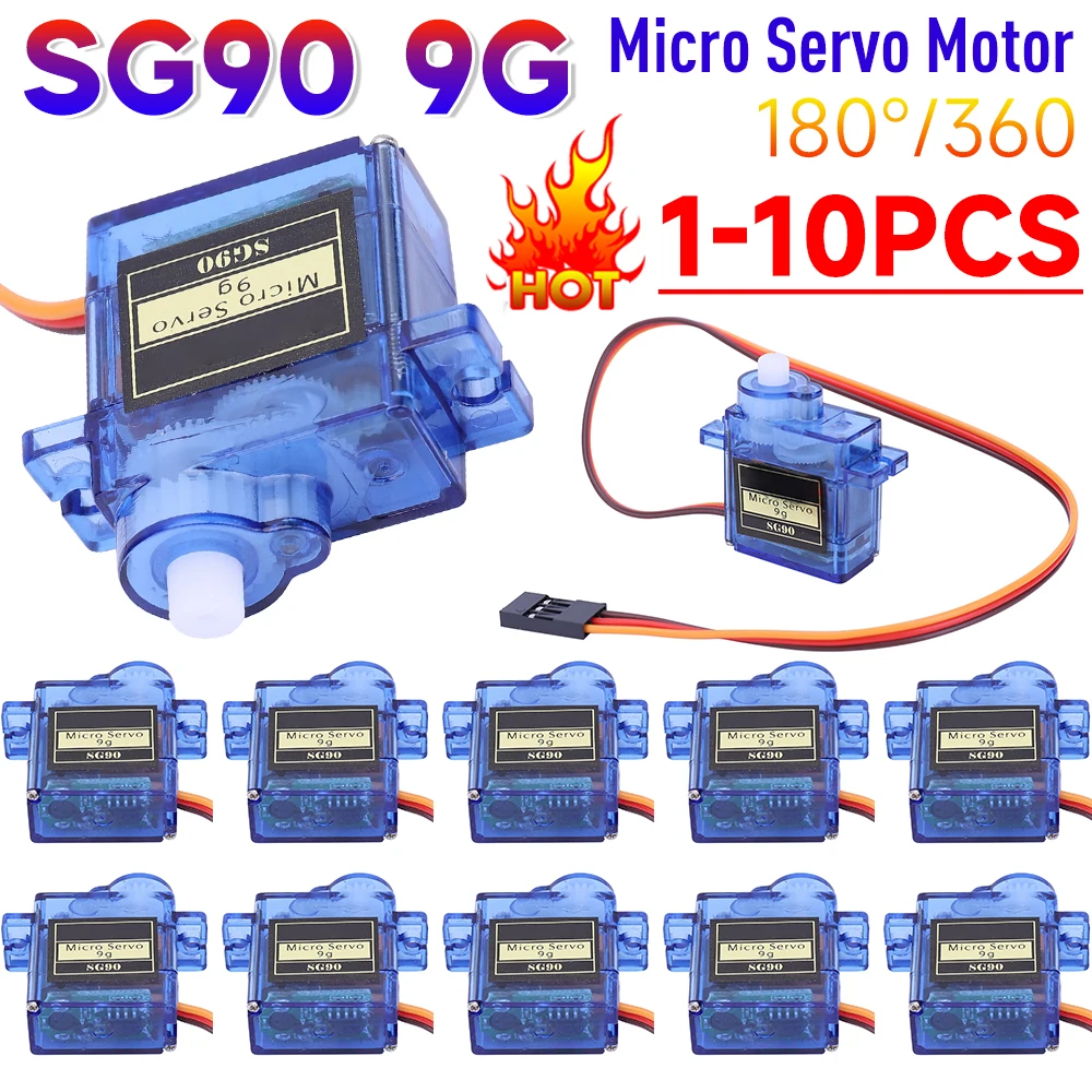 1-10PCS SG90 9G Micro Servo Motor 180 Grad/360 Grad für Starrflügel Micro Gear RC Roboter Hubschrauber Flugzeug Mini Auto