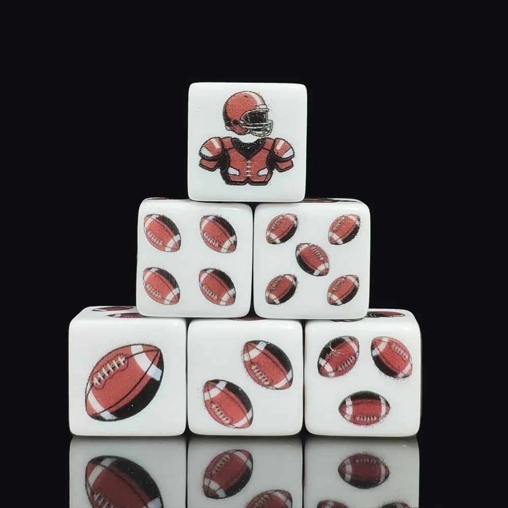 Juego de 12 dados D6 de 16 mm, con diseño de casco de fútbol americano y pelota, dados de 6 caras para juegos de rol DND, MTG, juegos de mesa, regalo para aficionados al deporte