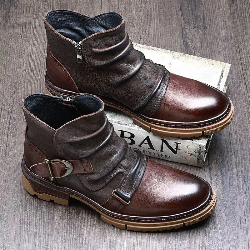 chaussures-de-moto-faites-a-la-main-bottes-chelsea-decontractees-en-cuir-pour-hommes-avec-boucle-bottes-de-moto-courtes-a-fermeture-eclair-style-retro