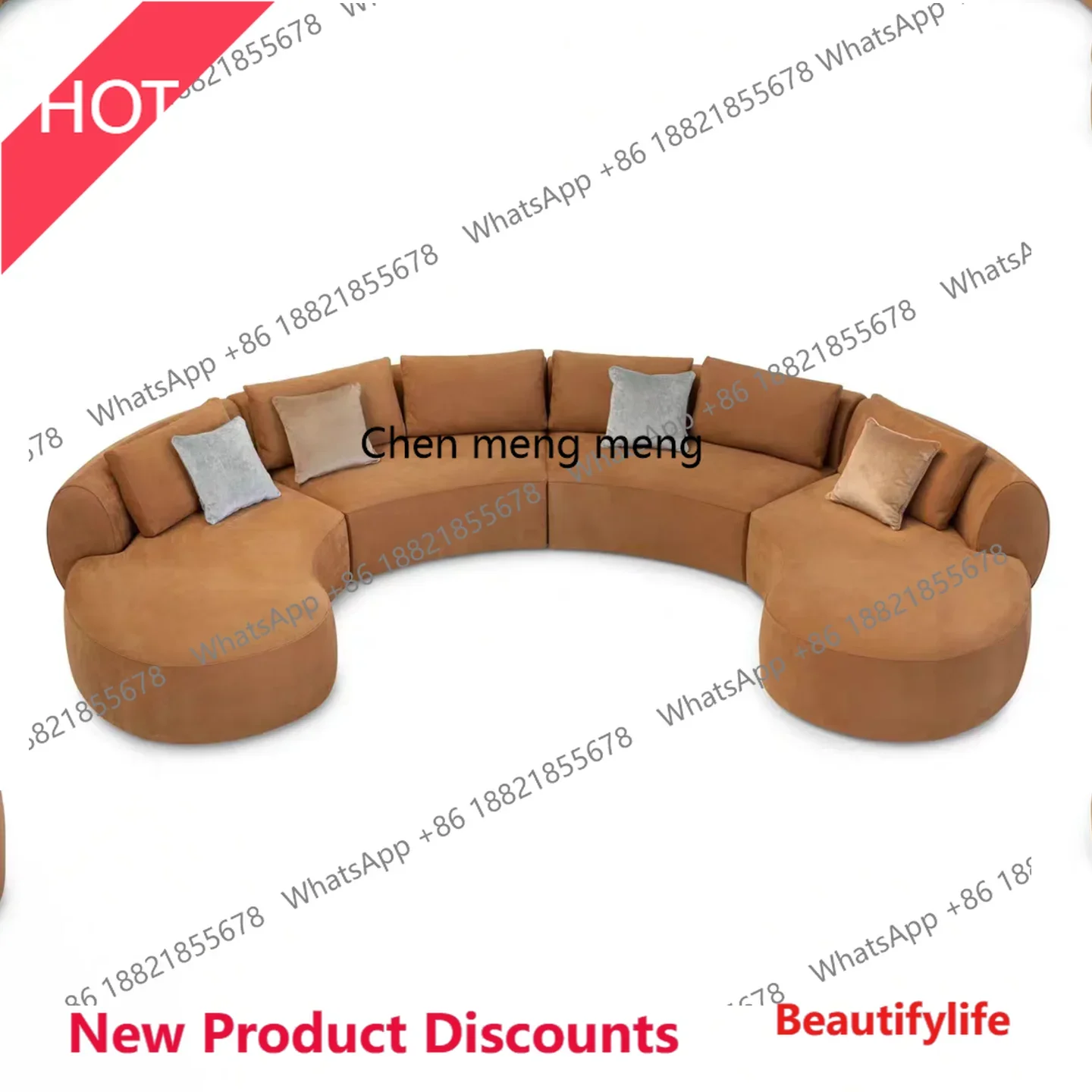 

P32 Italian minimalist semi-circular curved sofa living room light luxury designer fabric sofa