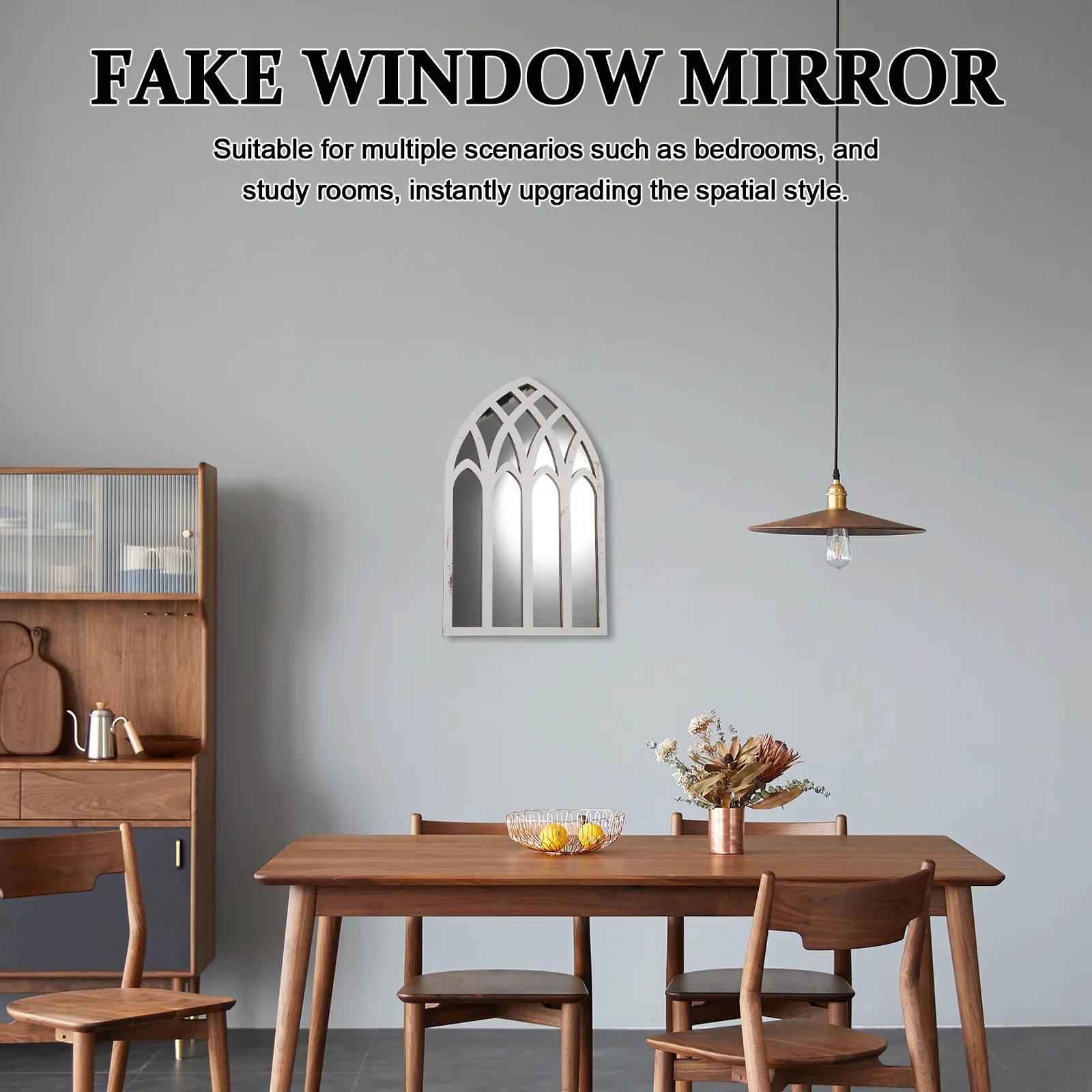 

Window Mirror Wall Decor 42X27Cm Gothic Wood Faux Pane Mirror Sticker Arched Rustic Farmhouse Decoration For Living Room Bedroom