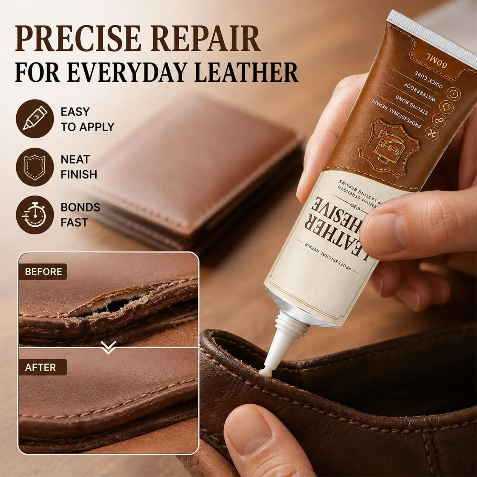 60ml Leather Repair Glue Waterproof Quick Dry Strong Adhesive for Car Seat Sofa Shoes Bag Jacket Leather Bonding DIY Fix Tool