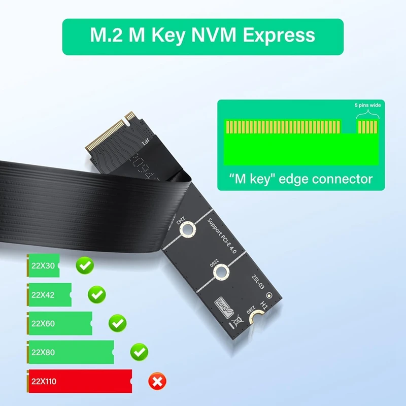 DT21 M.2 M-Key PCI-E 4.0 2280 NGFF to PCIe X4 Extension Cable Riser, NVMe to PCI-E 4X Adapter for SSD for Graphics Card, 64Gbps