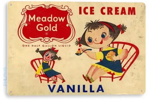 Meadow Gold Vanilla Ice Cream Sign, Retro Ice Cream Parlor Tin Sign B450