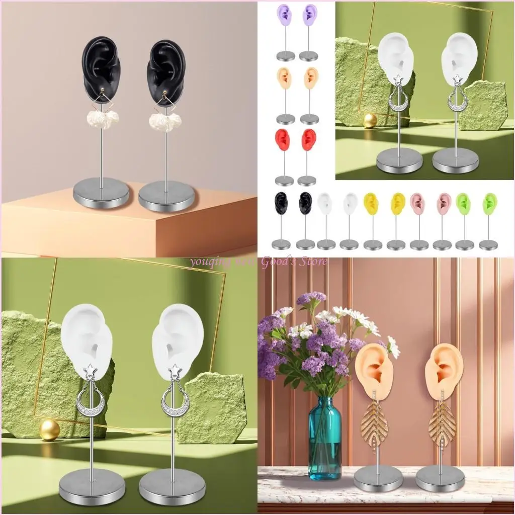 57QA Flexible Silicone Ear Mannequin for Piercing Techniques Realistic Left and Right Human Ear Molds Jewelry Exhibits Props