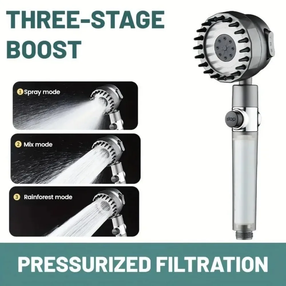 With Massage Brush Filters Water Saving Shower Bathroom Accessories High Pressure Shower Head 4 Modes Adjustable Showerhead