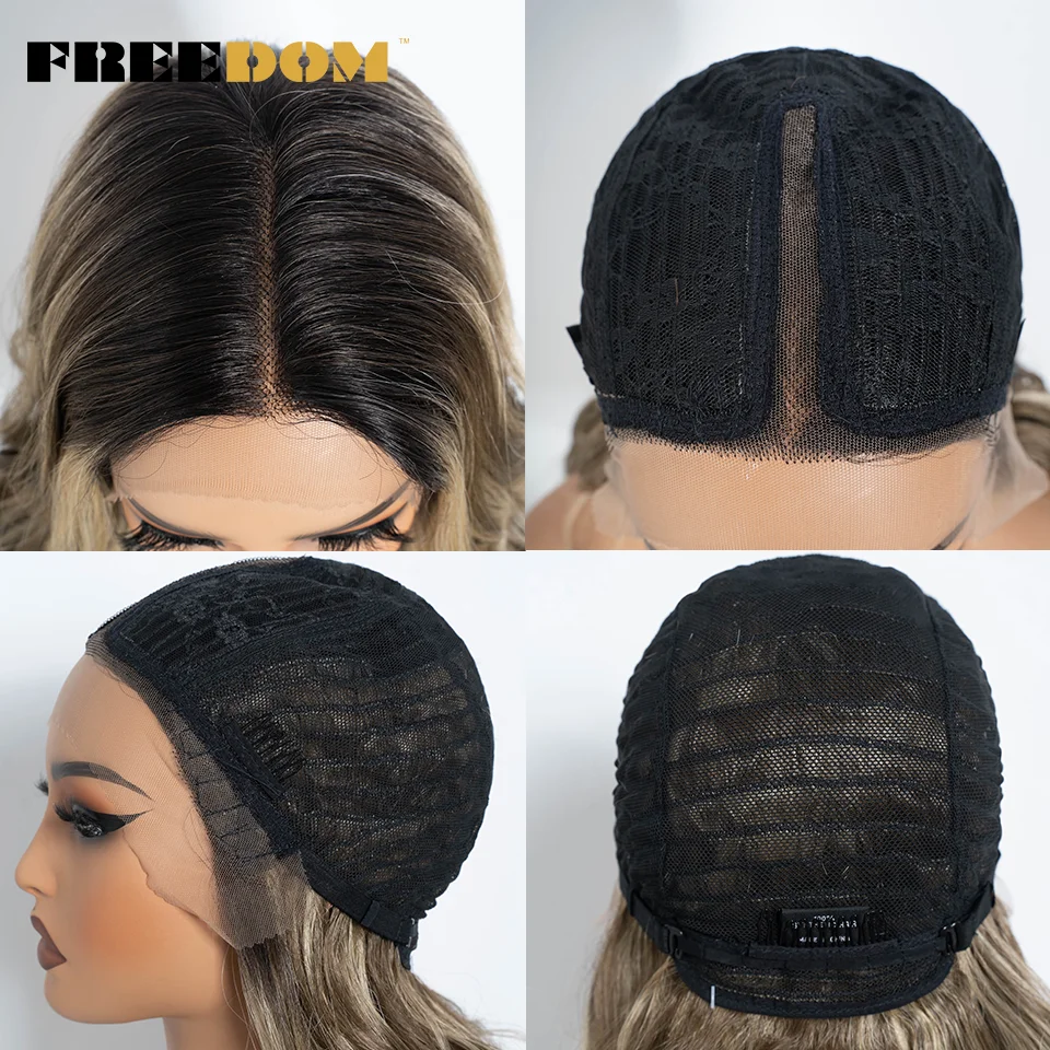 الحرية تسليط الضوء على الاصطناعية الدانتيل الجبهة الباروكات للنساء 20 بوصة الطبيعية مجعد شعر مستعار متموج أومبير براون شقراء الدانتيل الباروكات تأثيري الباروكات