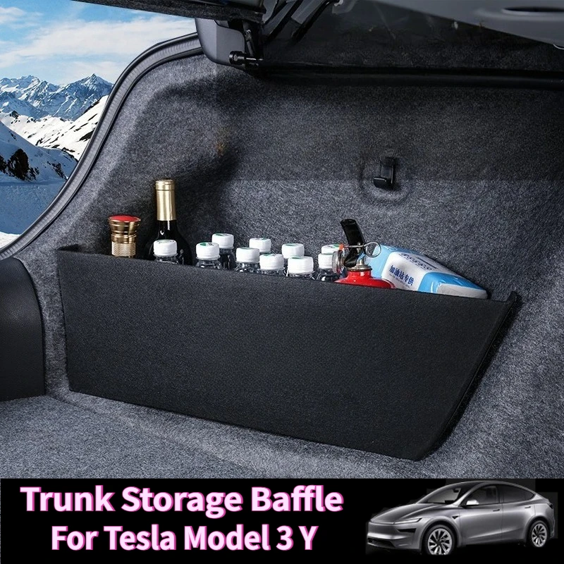 

For Tesla Model 3 Y 2017-2025 Trunk Partition Organizer Side Divider Baffle Rear Cargo Cover Protector Holder Board Accessories