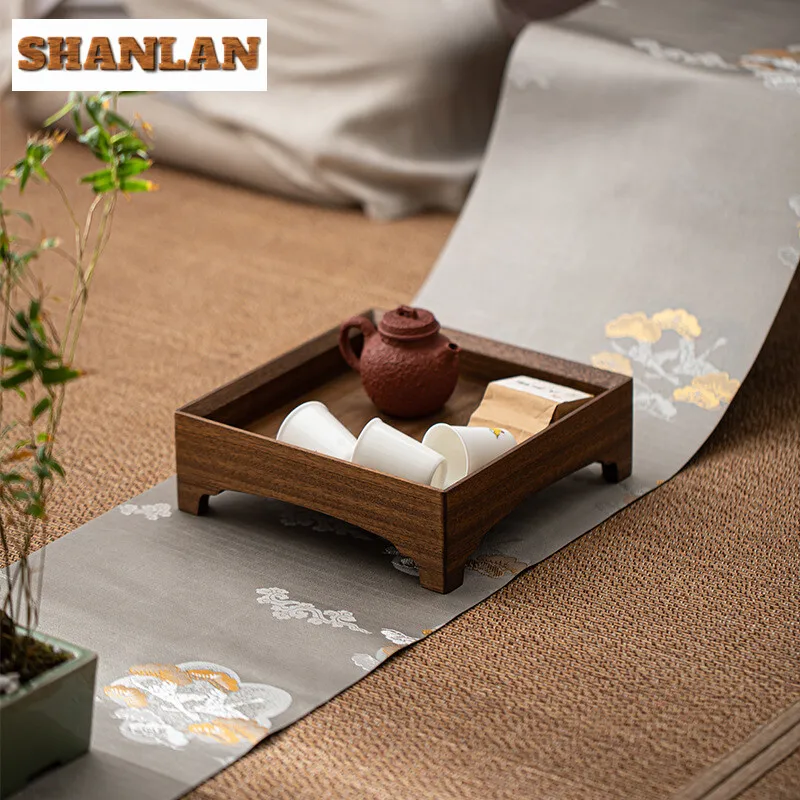 

Handmade Walnut Wood Pot Support Solid Wood Household Dry Bubble Table Storage Box Service Tray Dim Sum Plate Board Decoration