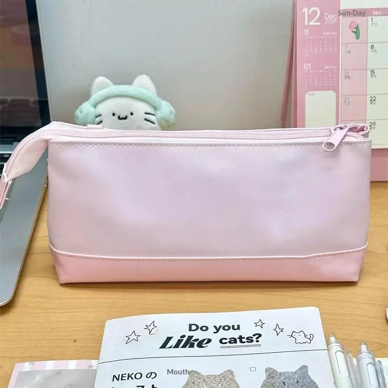 PU Leather Pencil Case Clear Window And Large Capacity Perfect For School Students Stationery Storage