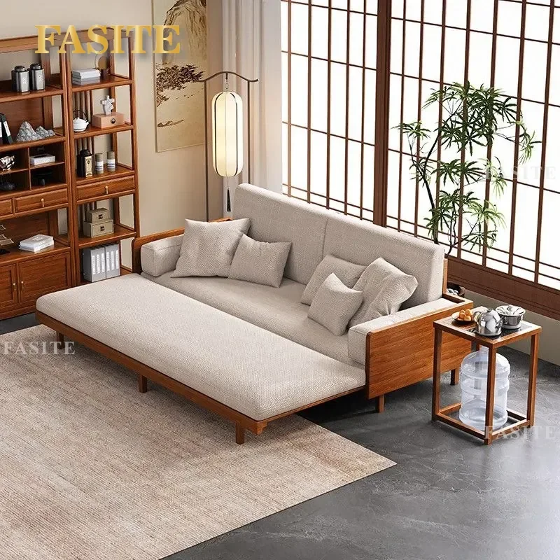 For Walnut Arhat Bed New Chinese Solid Wood Pull-out Modern Push-pull Retractable Sofa Bed Sleeping Flat Bed Multi-function