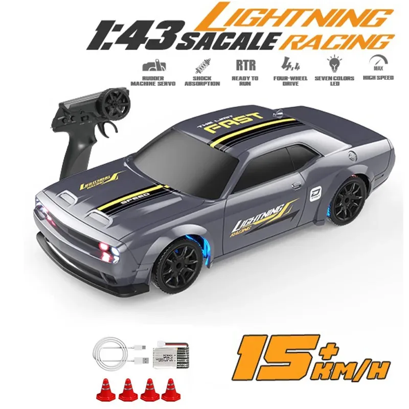 

TEMIKIDS Remote Control Car 1:43 Full Scale 4WD Drift 7-Color Light 2.4G High Speed Racing Children Boy Toy Car Christmas Gift
