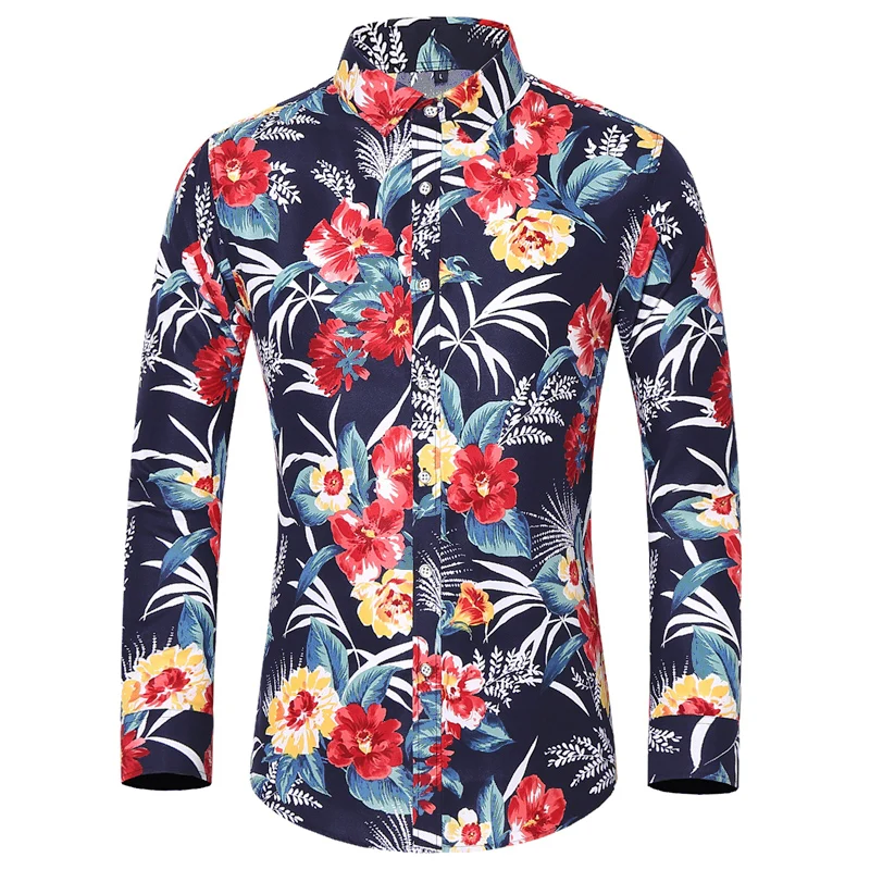 2024 Men\'s Dress Shirts Male High Quality Long Sleeve Slim Business Casual Shirt Turn Down Collar Fragmented Flowers Single-brea