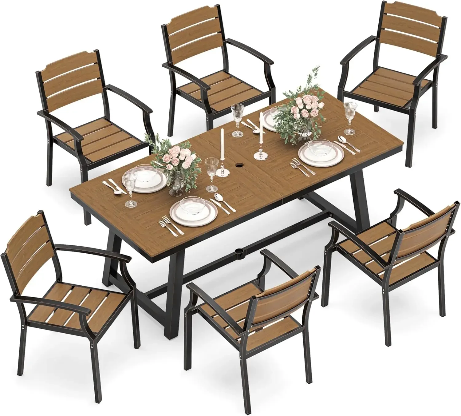 Patio Table and Chairs Set, Patio Furniture Set, 7-Piece, HDPS All-Weather Material Outdoor Dining Set