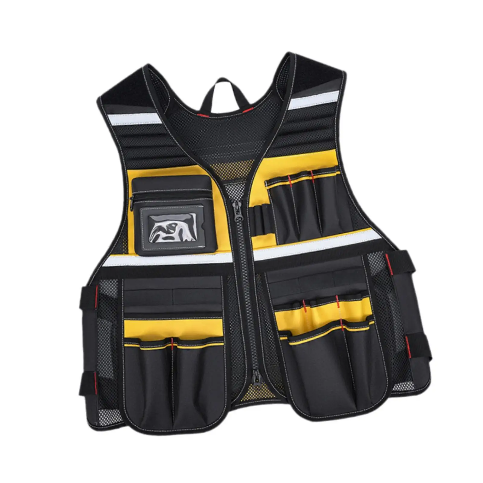 Oxford Cloth Reflective Work Vest with Pockets Adjustable Tool Organizer Mesh Back for Electrician Workshop