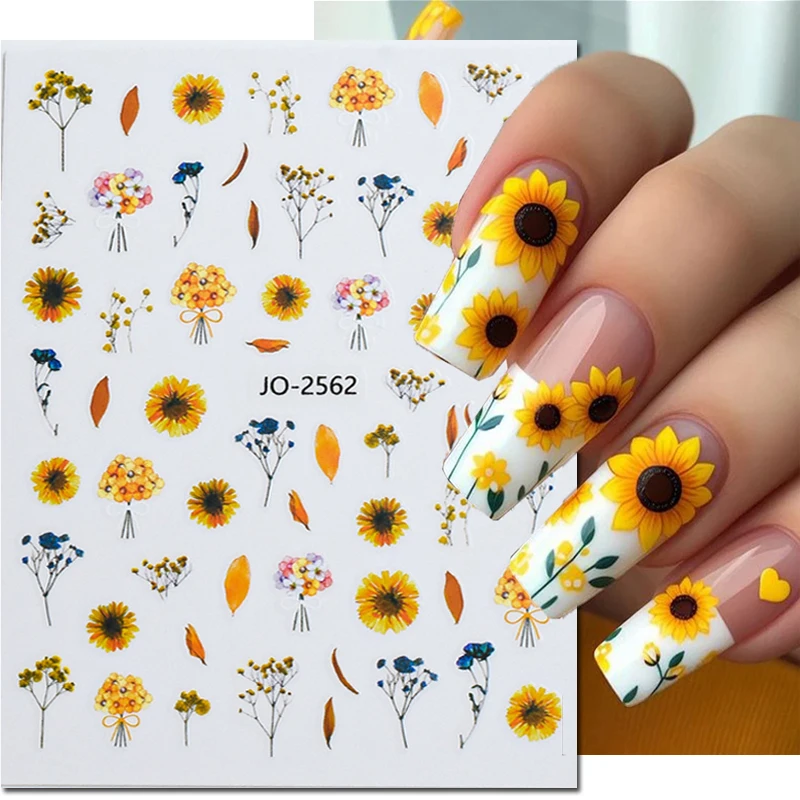 

3d Nail Art Decals Yellow Blue Daisy Posy Florals Sunflowers Nail Stickers Sliders Decoration For Manicure