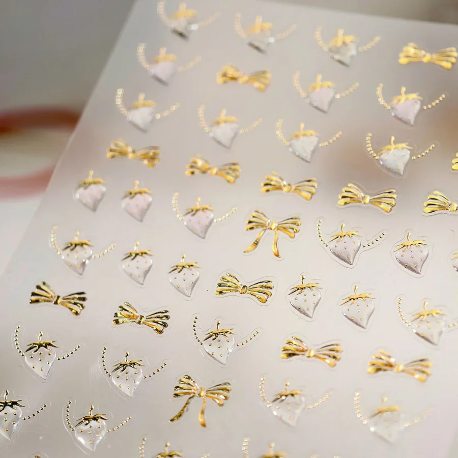 Shiny Bowknot Pink & White 5D Nail Art Sticker Set