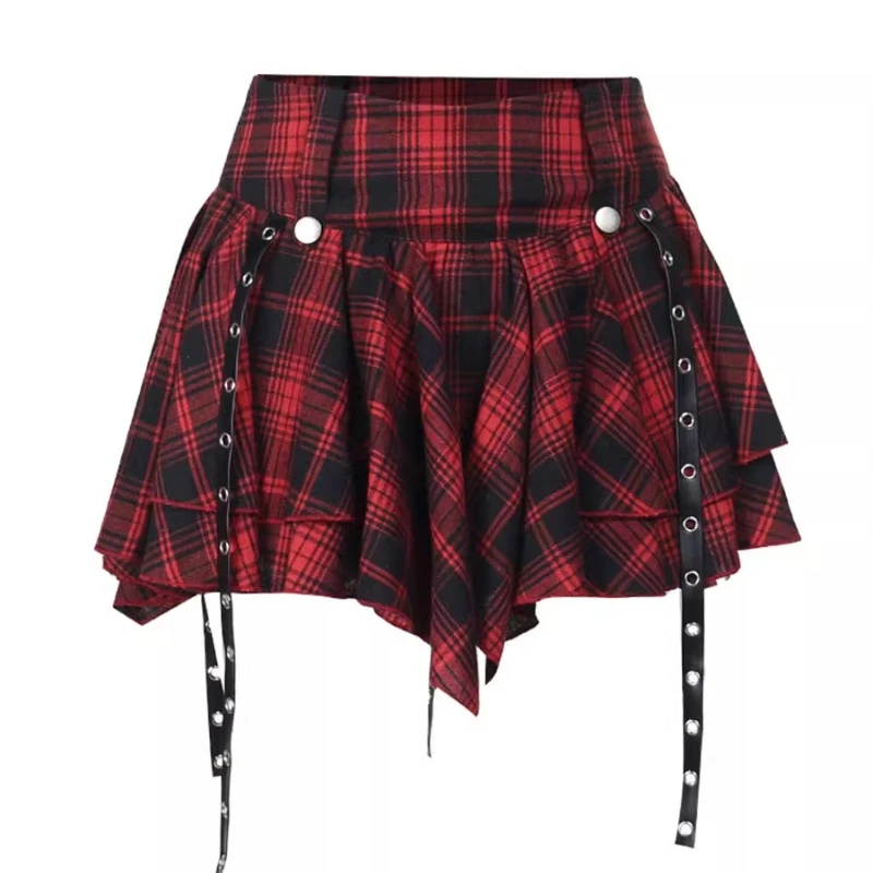 กระโปรงสั้นลายสก็อตสีแดงเข้มสไตล์โกธิค  สำหรับผู้หญิง  คอลเลคชั่นฤดูใบไม้ร่วง 2025  ใหม่  หวาน เท่ เซ็กซี่  อเนกประสงค์  สไตล์ Y2K  กระโปรงพอง  สำหรับสาวๆ