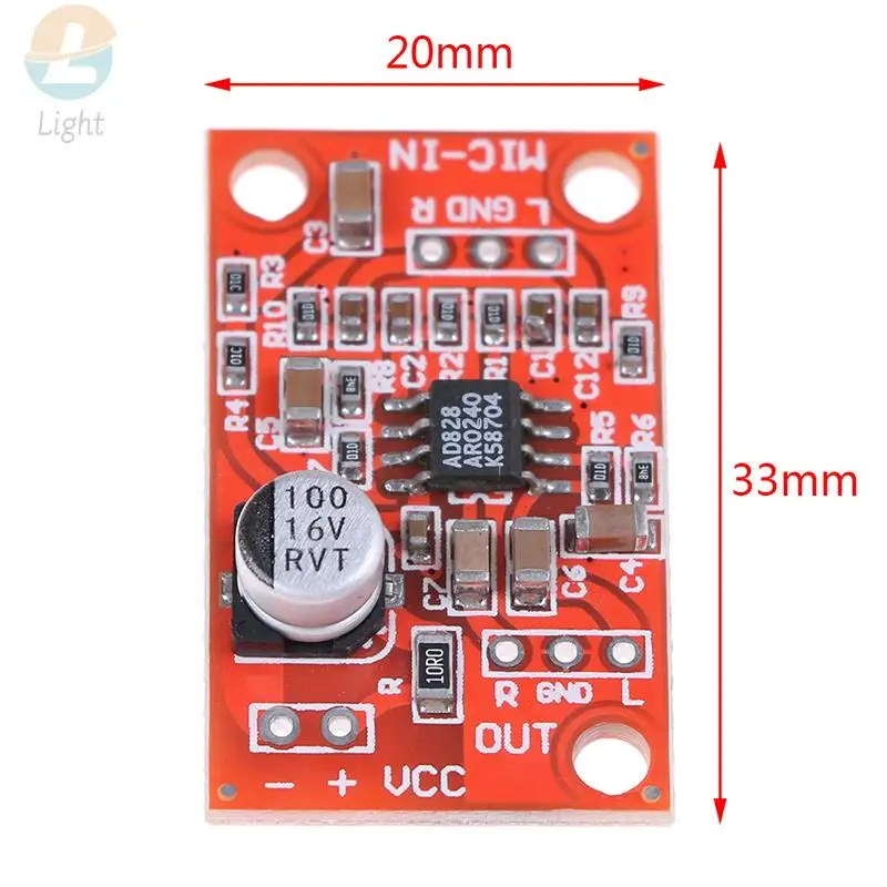Preamplifier Board AD828 Stereo Dynamic Microphone Preamplifier Board Mic Preamp DC 3.7V-15V 12V