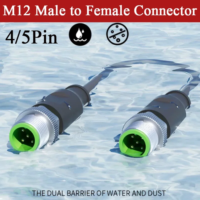 M12 Male to Female Connection Cable M12 Male Female 4/5 Pin Double Head Plug in type Extension Cable Waterproof Sensor Connector