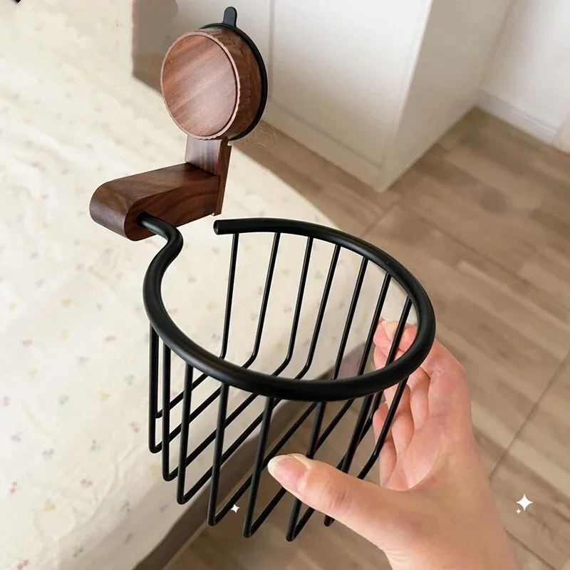 Strong Suction Cup Toilet Paper Holder No Drill Wall Mount Toilet Roll Holder Walnut Wood Metal Toilet Paper Box