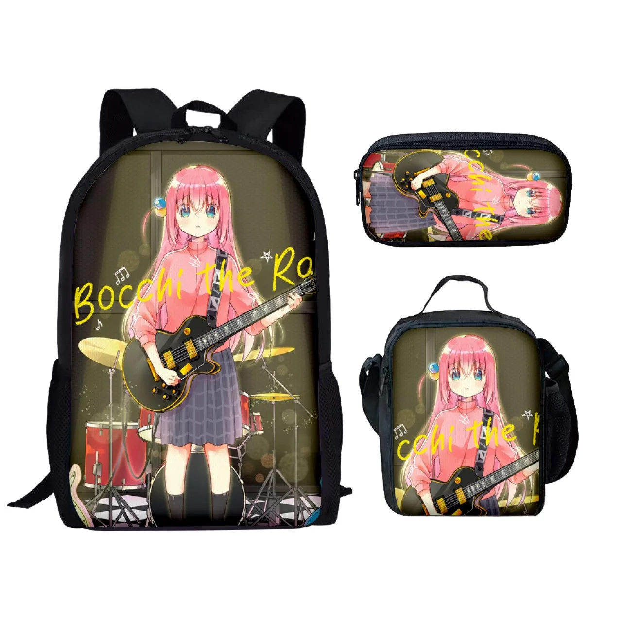 

Cartoon Popular New Lonely Bocchi The Rock 3D Print 3pcs/Set Student School Bags Laptop Daypack Backpack Lunch bag Pencil Case