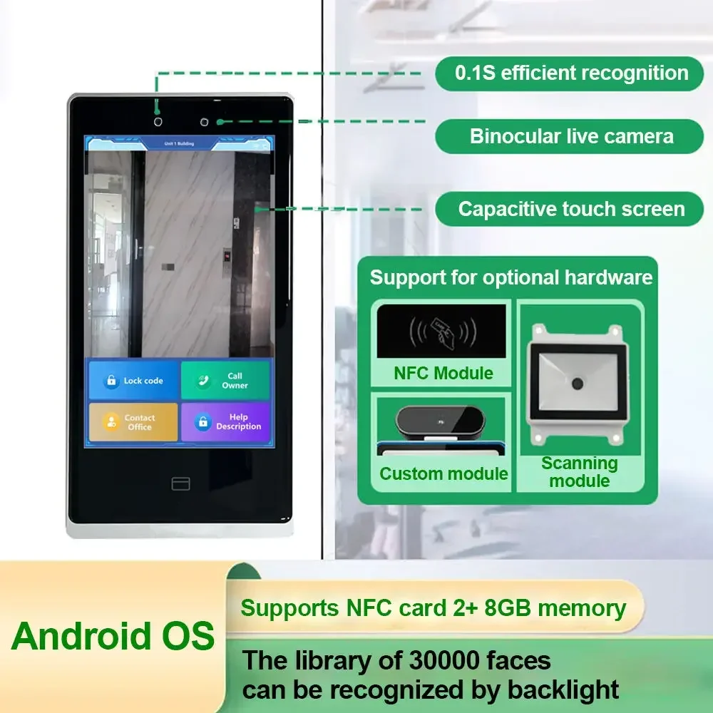 Android-Drehkreuz, biometrische Gesichtserkennung, QR-Code, Zugangskontrollleser, Touch-Display, GSM, RFID, Zugangssystem für Türsteuerung