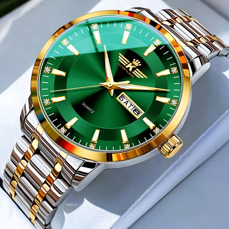 

High-end fashionable fully automatic dual-calendar business men's wristwatch, waterproof, luminous,-encrusted, with butt