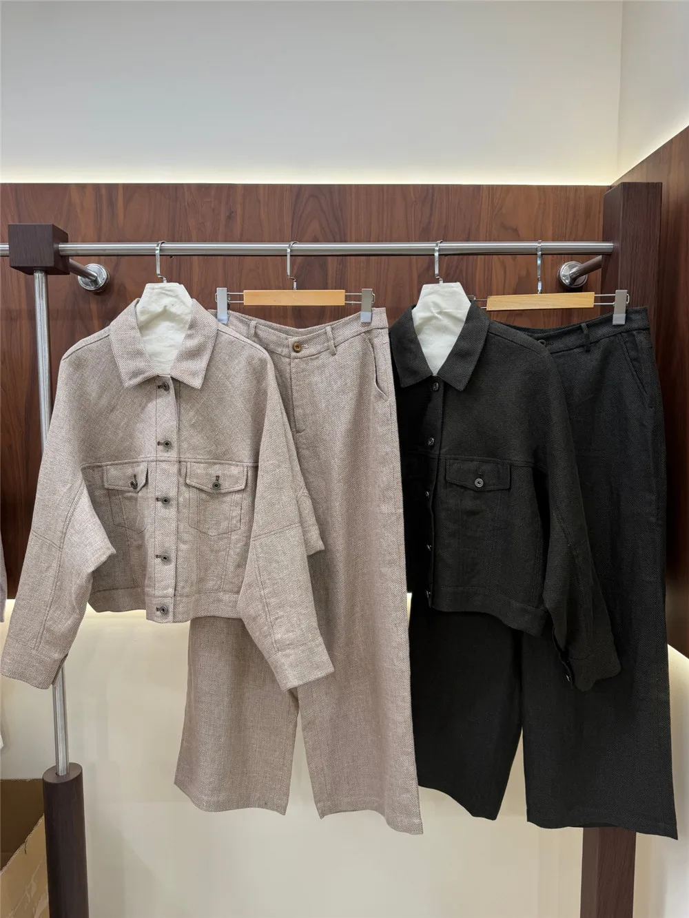 2026 Autumn New 100% Pur Linen Women's Matching Sets Long-Sleeve Jacket Coat and  Loose Fit Pants
