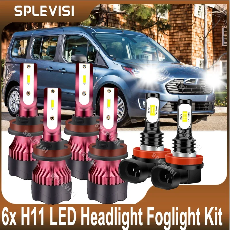 

6x LED Headlights 2-sides CSP Bulbs + Fog Lights Kit White For Ford Transit Connect 2014 2015 2016 2017 2018 2019 2020 2021 2022