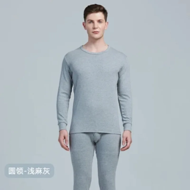 Men Mid Collar Pure Cotton Thermal Underwear Set 7A Antibacterial Breathable Moisture Wicking Autumn Winter Warm Long Johns Suit view 3
