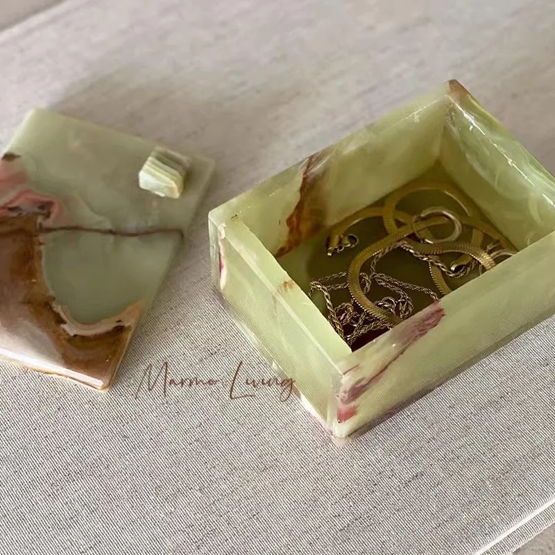 

French silent style natural jade jewelry box designer model room jewelry necklace light luxury storage box