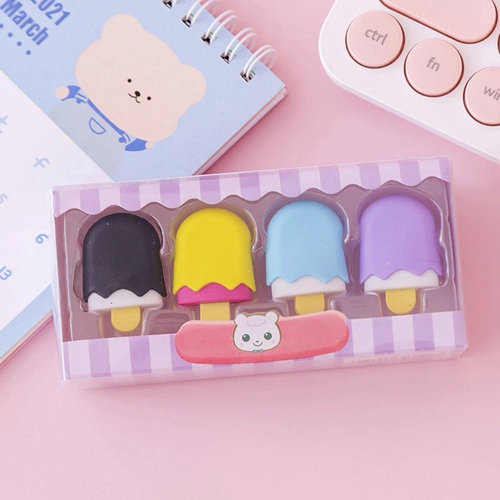 Lovely Cartoon Sobremesa Lápis Eraser 4pcs Set Multifuncional Wirting Erasers Para Crianças Meninos Meninas