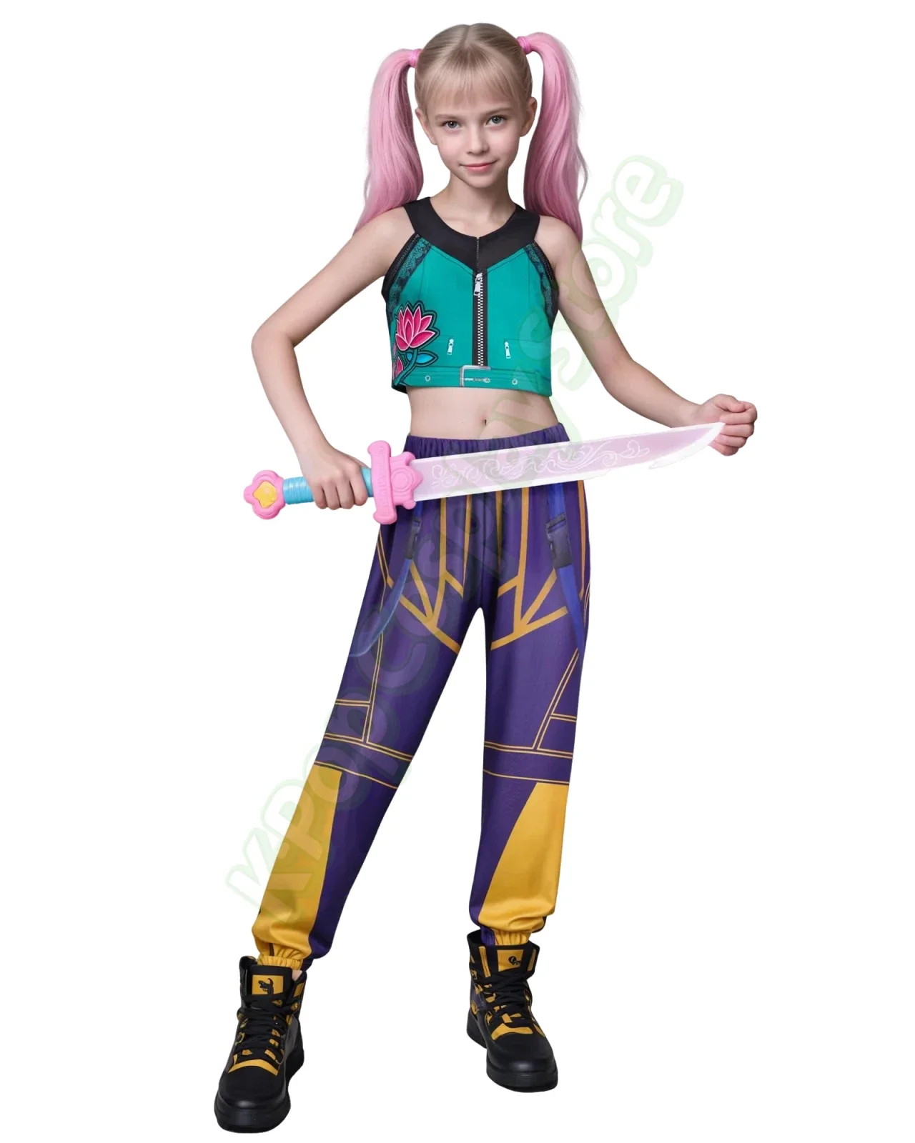 

New Girl's Hunter of Demons Stage Costume Halloween Outfit Popular Singer Costume Halloween Party Props Children's Cosplay Cloth