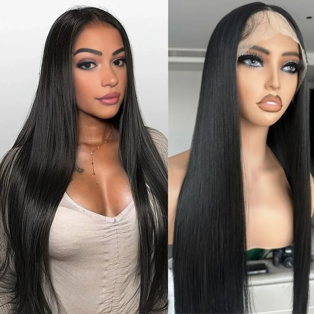 

Natural Color Straight 13×6 Lace Front Human Hair Wigs 220 Density Pre Plucked 13×4 Transparent Lace Frontal Wig For Women1B
