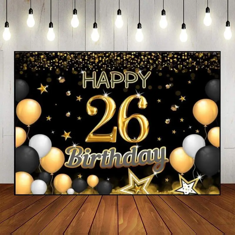 Happy 26th27th28th29th30th Birthday Red Custom Backdrop Background Cartoon Photo Golden Green Screen Balloon Game Machine Sweet