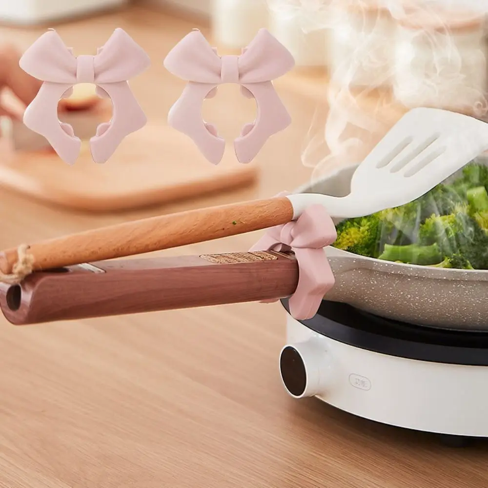 

5pcs Anti-Overflow Bow Spatula Holder Non-Slip Base Space Saving Spatula Protective Rack Silicone Heat Resistant