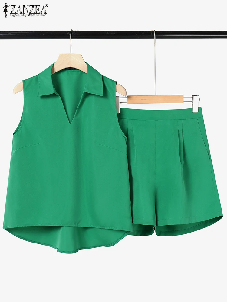 

ZANZEA 2025 Summer Women Matching Sets 2PCS Fashion Sleeveless Tanks Tops Short Sets Casual Solid Work Outfit Tracksuit Oversize