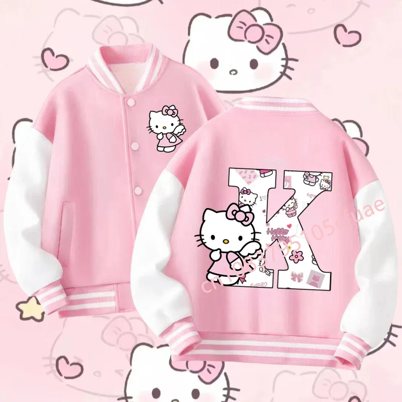 

Kawaii Birthday Jacket Gift Sanrio Baseball Uniform Clothes Hello Kitty Letter A-Z Boy Girls Long-sleeved Hoodie Cartoon Clothes