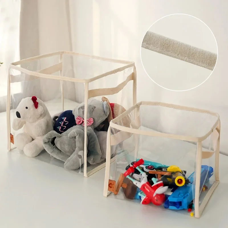 صندوق تخزين شفاف ألعاب الأطفال سلة التخزين ألعاب من القطيفة ذات سعة كبيرة تخزين الكتب المنزلية المحمولة القابلة للطي