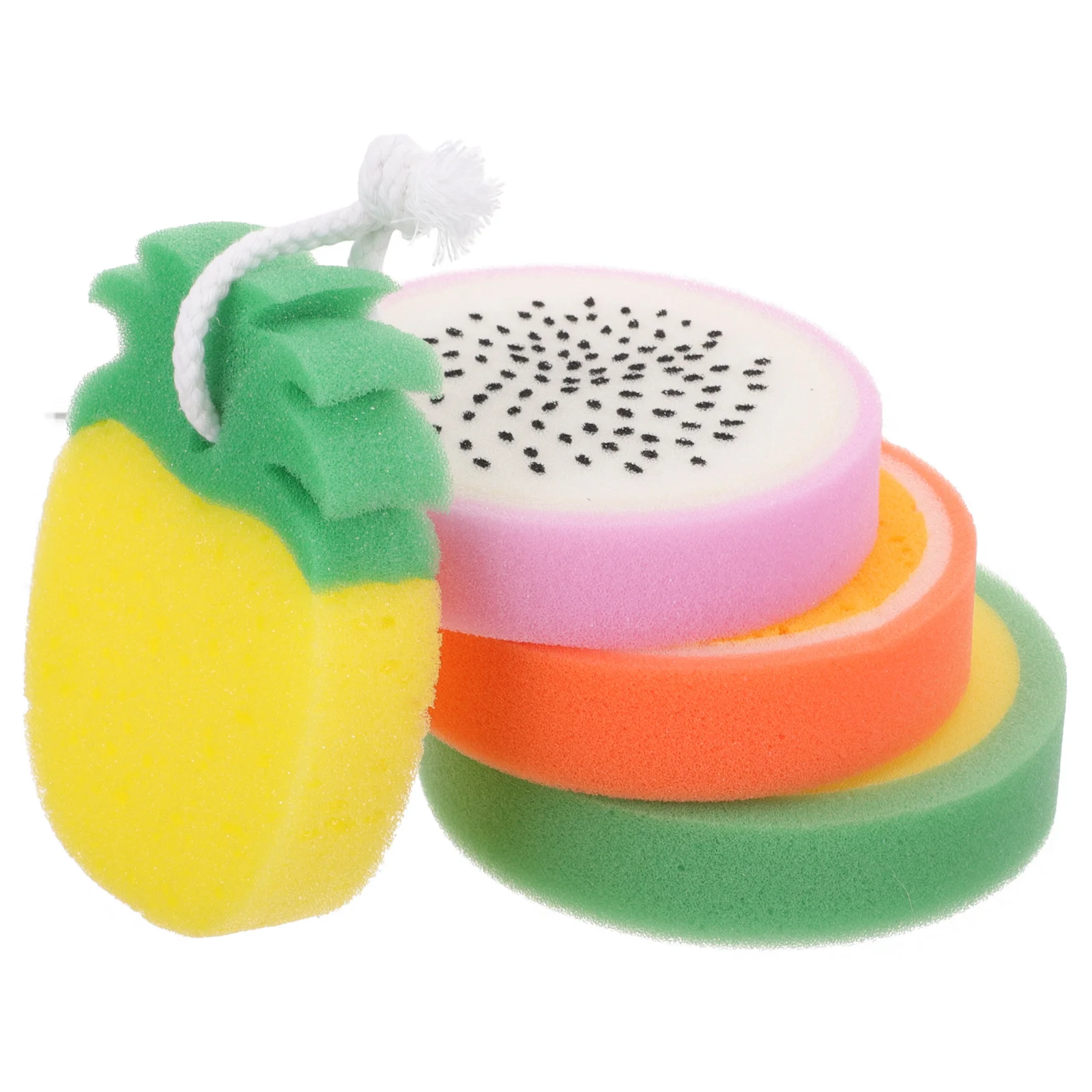

4Pcs Fruit Shape Bath Sponge Gentle Exfoliating Shower Body Wash Scrubber Soft Foam Body Sponge for Men Women Shower Supplies