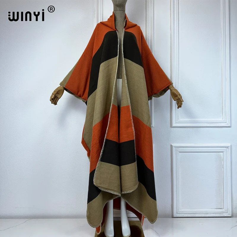 WINYI Winter African cardigan woman print dress Female abaya Autumn outfits for women coat Open Front Kimonos long down poncho