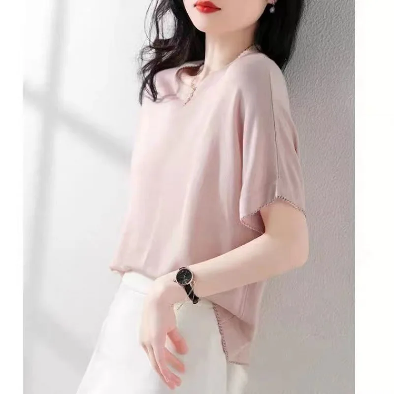 Boeylun New Fashion girocollo manica corta maglione lavorato a maglia donna estate sottile con manica a spalla in pizzo Design t-shirt Top