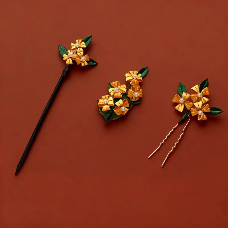 

Вилка для волос с цветком османтуса Заколка для волос - Невидимое культурное наследие ручной работы - Китайский шелковый цветок - Цветок османтуса