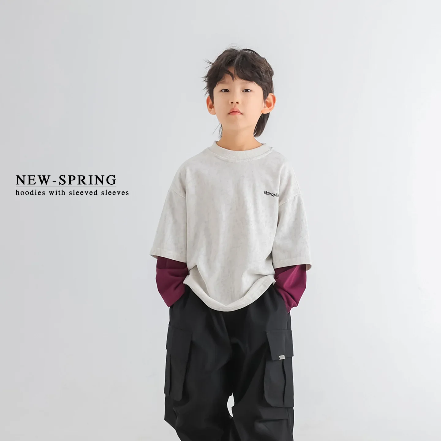 

Children Clothing Fashion Letter Printed Fake Two Hoodies 2025 Spring New Boy Korean Style Loose Casual All Match Pullover
