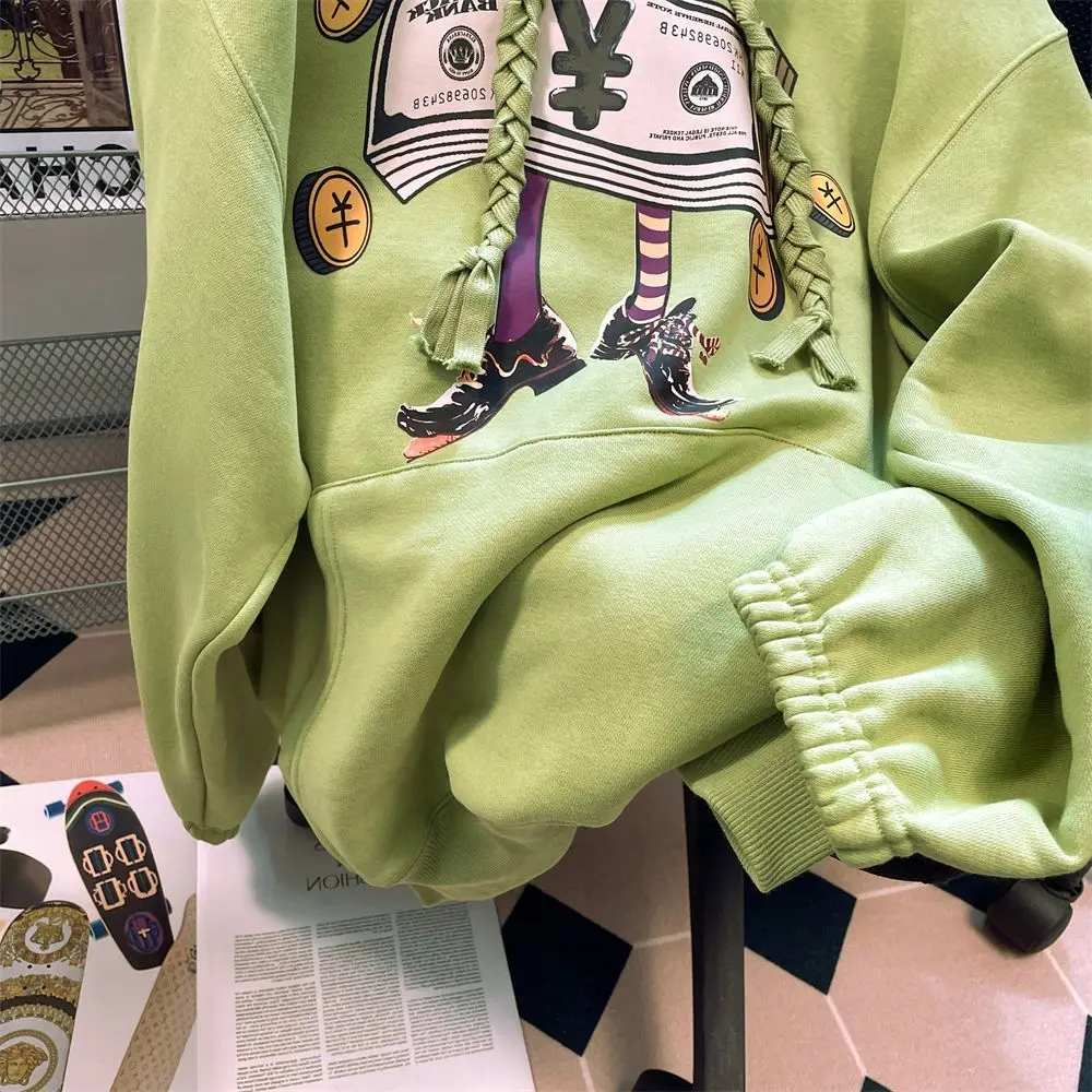 4XL Money Printing Harajuku Hoodies Fashion Cartoon Sweatwear Couple Sweatshirt WOMEN Autumn/Winter Printing Hip Hop 2023