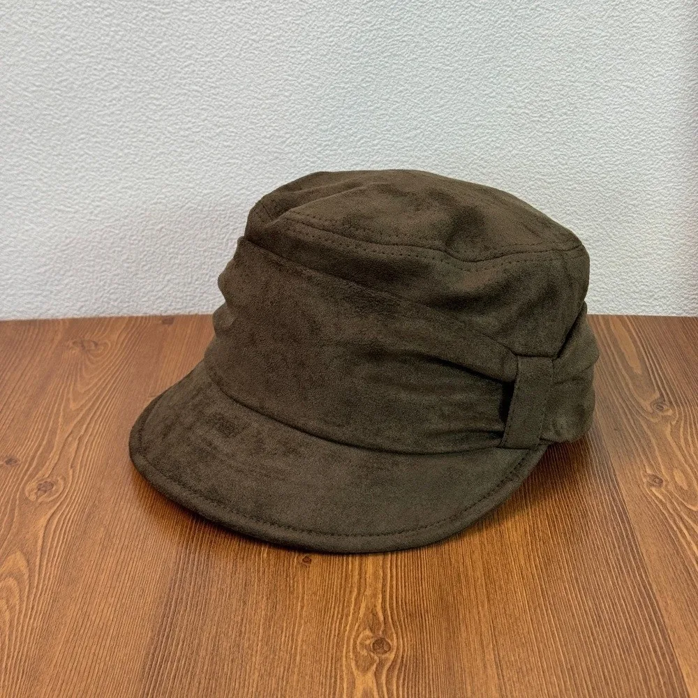 Warm Ruched Equestrian Hat Wind Resistant Adjustable Inner Band Japanese Minimalist Hat Crinkle Pleated Suede Octagonal Cap
